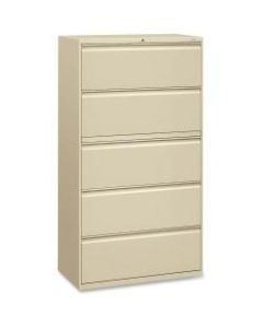 HON 36inW Lateral 5-Drawer Standard File Cabinet With Lock, Metal, Putty