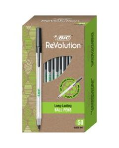 BIC Ecolutions Round Stic Ball Pens, Medium Point, 1.0 mm, 74% Recycled, Translucent Barrel, Black Ink, Pack Of 50 Pens