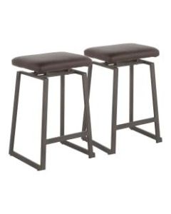 LumiSource Geo Upholstered Counter Stools, Antique/Brown, Set Of 2 Stools