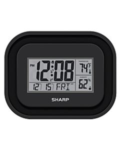 Sharp Atomic Clock, 9 5/8inH x 9 13/16inD x 1 7/16inD, Black
