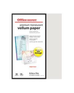 Office Depot Brand Premium Translucent Vellum Paper, 8 1/2in x 11in, 30 LB., Pack of 50 Sheets