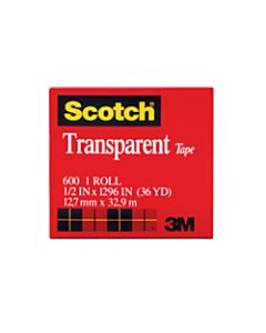 Scotch Transparent Tape, 1/2in x 1296in, Clear