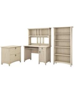 Bush Furniture Salinas Mission Desk With Hutch, Lateral File Cabinet And 5 Shelf Bookcase, Antique White, Standard Delivery
