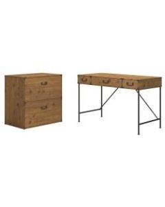 kathy ireland Home by Bush Furniture Ironworks 48inW Writing Desk And Lateral File Cabinet, Vintage Golden Pine, Standard Delivery