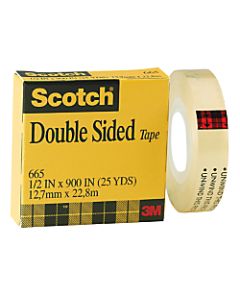 Scotch 665 Permanent Double-Sided Tape, 1/2in x 900in, Clear