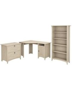 Bush Furniture Salinas 55inW Corner Desk With Lateral File Cabinet And 5 Shelf Bookcase, Antique White, Standard Delivery