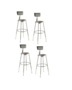 National Public Seating Adjustable Vinyl-Padded Stools With Backs, 38 - 47 1/2inH, Gray, Set Of 4