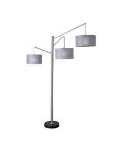 Adesso Wellington 3-Arm Arc Lamp, 91inH, Charcoal Gray Shade/Brushed Steel Base