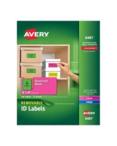 Avery Removable Laser/Inkjet Organization Labels, 6481, 2in x 4in, Assorted Colors, Pack Of 120