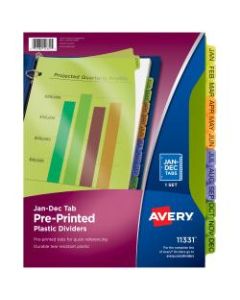 Avery Preprinted Tab Dividers, 8 1/2in x 11in, Jan-Dec Tabs, Assorted Colors, Set Of 12
