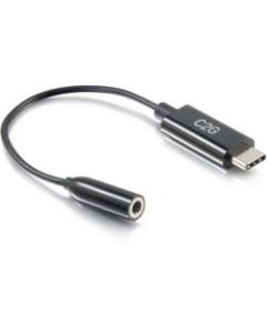 C2G USB-C to AUX Adapter (3.5mm) - 0.39in Mini-phone/USB Audio Cable for Headphone, Speaker, Smartphone, Tablet, Audio Device - First End: 1 x Mini-phone Female Stereo Audio - Second End: 1 x Type C Male USB - Black