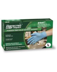 Protected Chef Nitrile General Purpose Gloves - Large Size - Unisex - Nitrile - Blue - Ambidextrous, Disposable, Powder-free, Comfortable - For Cleaning, Food Handling - 100 / Box - 3.5 mil Thickness