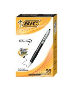 BIC Velocity Retractable Ballpoint Pens, Medium Point, 1.0 mm, Black Barrels, Black Ink, Pack Of 36