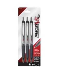 Pilot Precise V5 Liquid Ink Retractable Rollerball Pens, Extra-Fine Point, 0.5mm, Black Barrel, Black Ink, Pack Of 3