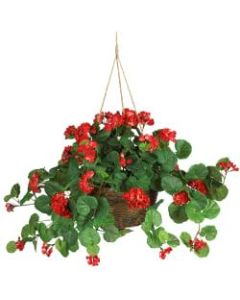 Nearly Natural 24in Geranium Hanging Basket, Red