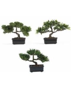 Nearly Natural 8 1/2in Silk Bonsai Plant With Pot, 8 1/2inH x 12inW x 5inD, Set Of 3