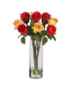 Nearly Natural 16in Silk Roses With Vase, Red/Yellow