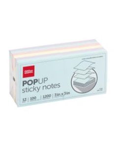 Office Depot Brand Pop Up Sticky Notes, 3in x 3in, Assorted Pastel Colors, 100 Sheets Per Pad, Pack Of 12 Pads