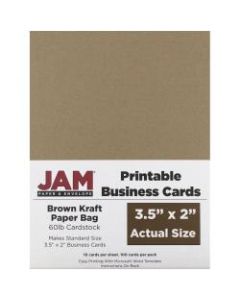 JAM Paper Printable Business Cards, 3 1/2in x 2in, Brown Kraft, 10 Cards Per Sheet, Pack Of 10 Sheets