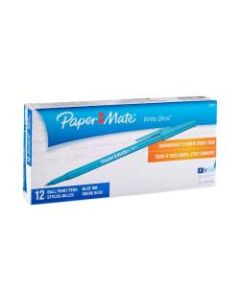 Paper Mate Ballpoint Stick Pens, Fine Point, 0.8 mm, Blue Barrel, Blue Ink, Pack Of 12