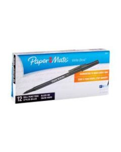 Paper Mate Ballpoint Stick Pens, Fine Point, 0.8 mm, Black Barrel, Black Ink, Pack Of 12