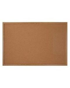 Office Depot Brand Cork Bulletin Board, 24in x 36in, Wood Frame With Light Oak Finish