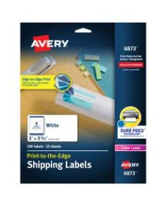 Avery Print-To-The-Edge Permanent Laser Shipping Labels, 6873, 2in x 3 3/4in, White, Pack Of 200