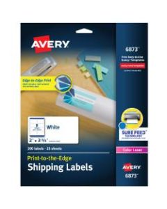 Avery Print-To-The-Edge Permanent Laser Shipping Labels, 6873, 2in x 3 3/4in, White, Pack Of 200