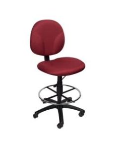 Boss Stand Up Fabric Drafting Stool with Foot Rest, Black - Burgundy Crepe Fabric Seat - Burgundy Crepe Fabric Back - 5-star Base - 20in Seat Width x 18in Seat Depth - 19.5in Width x 25in Depth x 49.5in Height - 1 Each