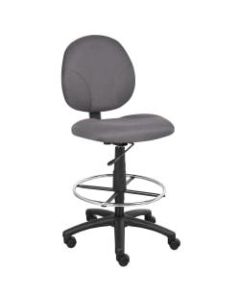 Boss Stand Up Fabric Drafting Stool with Foot Rest, Black - Gray Crepe Fabric Seat - Gray Crepe Fabric Back - 5-star Base - 20in Seat Width x 18in Seat Depth - 19.5in Width x 25in Depth x 49.5in Height - 1 Each