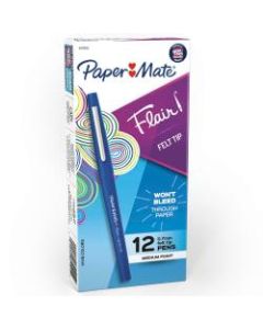 Paper Mate Flair Porous-Point Pens, Medium Point, 0.7 mm, Blue Barrel, Blue Ink, Pack Of 12