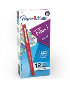 Paper Mate Flair Porous-Point Pens, Medium Point, 0.7 mm, Red Barrel, Red Ink, Pack Of 12