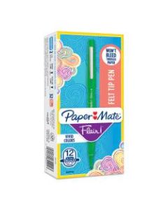 Paper Mate Flair Porous-Point Pens, Medium Point, 0.7 mm, Green Barrel, Green Ink, Pack Of 12