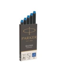 Parker Washable Ink Cartridges, Blue Ink, Pack Of 5