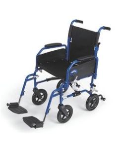 Medline Hybrid 2 Transport Wheelchair, Swing Away, 18in Seat, Blue