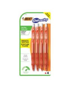 BIC Gel-ocity Gel Retractable Gel Ink Pens, Medium Point, 0.7 mm, Translucent Red Barrel, Red Ink, Pack Of 4 Pens