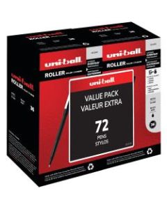 uni-ball Roller Pens, Micro Point, 0.5mm, 80% Recycled, Black Barrel, Black Ink, Pack Of 72
