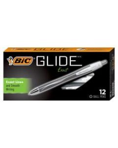 BIC Glide Exact Retractable Ballpoint Pens, Fine Point, 0.7 mm, Gray Barrel, Black Ink, Pack Of 12 Pens