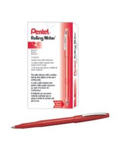 Pentel Rolling Writer Pens, Medium Point, 0.8 mm, Red Barrel, Red Ink, Pack Of 12 Pens