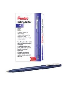 Pentel Rolling Writer Pens, Medium Point, 0.8 mm, Blue Barrel, Blue Ink, Pack Of 12 Pens