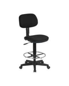 Sculptured Seat and Back Drafting Chair with Adjustable Foot ring. Pneumatic Height Adjustment 23in to 33in overall. Heavy Duty Nylon Base with Dual Wheel Carpet Casters