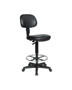 Sculptured Seat and Back Vinyl Drafting Chair with Adjustable Foot ring. Pneumatic Height Adjustment 24in to 34in overall. Heavy Duty Nylon Base with Dual Wheel Carpet Casters