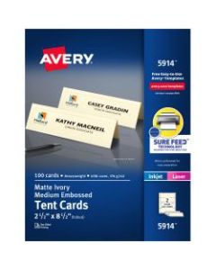 Avery Embossed Tent Cards, 2 1/2in x 8 1/2in, Ivory, Pack Of 100