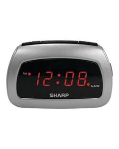 Sharp Battery Backup Electric-Powered Digital Alarm Clock, 2 3/4in x 4 1/4in x 2in, Black/Silver
