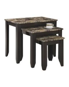 Monarch Specialties 3-Piece Marble-Top Nesting Table Set, Cappuccino/Marble