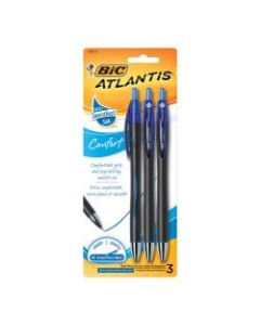 BIC Atlantis Comfort Retractable Ballpoint Pens, Medium Point, 1.0 mm, Blue Barrel, Blue Ink, Pack Of 3 Pens