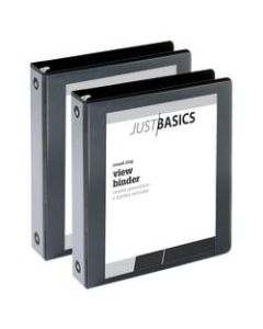 Just Basics Economy View 3-Ring Binder, 1 1/2in Round Rings, 61% Recycled, Black, Pack Of 2