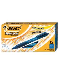 BIC Soft Feel Retractable Ballpoint Pen, Fine Point, 0.8 mm, Blue Barrel, Blue Ink, Pack Of 12