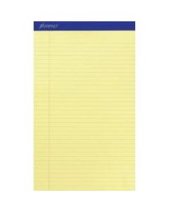 Ampad Perforated Ruled Pads - Legal - 50 Sheets - Stapled - 0.34in Ruled - 15 lb Basis Weight - 8 1/2in x 14in - Canary Yellow Paper - Dark Blue Binder - Perforated, Sturdy Back, Chipboard Backing, Tear Resistant - 12 / Dozen