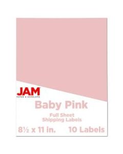JAM Paper Full-Page Mailing And Shipping Labels, 337628615, 8 1/2in x 11in, Baby Pink, Pack Of 10